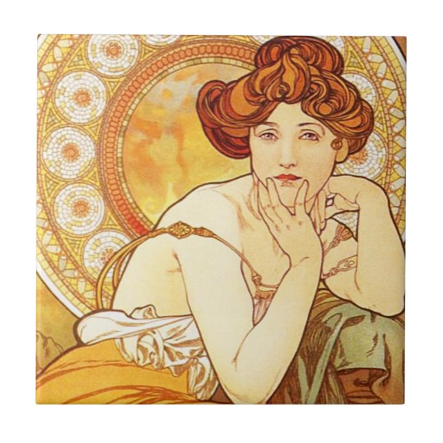 Carreau En Céramique Tuile de topaze d'Alphonse Mucha (Devant)