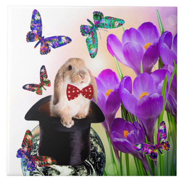 Carreau En Céramique Tuile décorative de conception de lapin de Pâques (Devant)