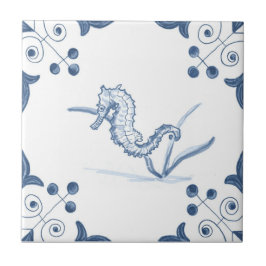 Carreau En Céramique Tuile d'hippocampe de Delft avec des coins de