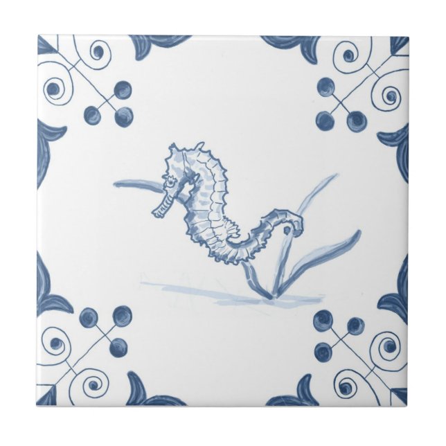 Carreau En Céramique Tuile d'hippocampe de Delft avec des coins de (Devant)