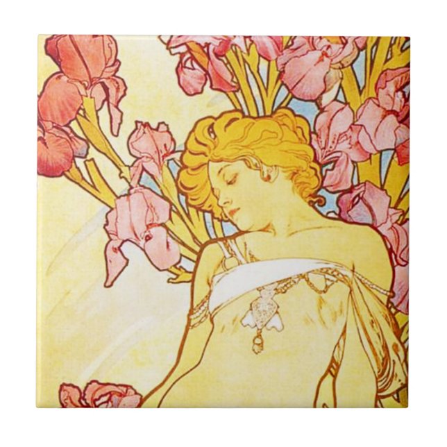 Carreau En Céramique Tuile d'iris d'Alphonse Mucha (Devant)