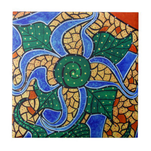 Carreau En Céramique Tuile en céramique d'art de fleur bleue abstraite