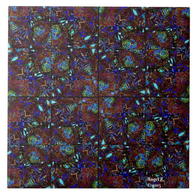 Carreau En Céramique Tuile en verre souillé d'indigo (Devant)