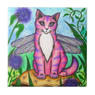 Carreau En Céramique Tuile féerique d'art d'imaginaire de chat de