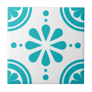 Carreau En Céramique Tuile florale blanche de motif de turquoise