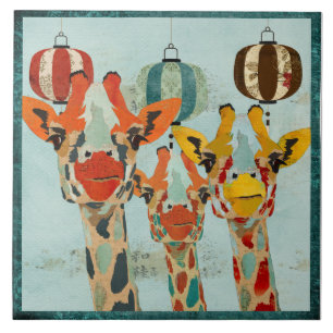 Carreau En Céramique Tuile jetante un coup d'oeil de trois girafes