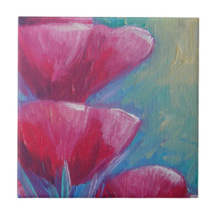 CARREAU EN CÉRAMIQUE TUILE MAGENTA DE FLEURS