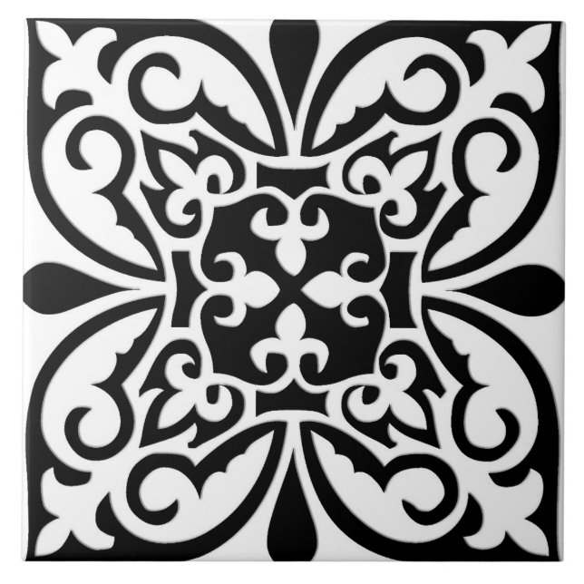 Carreau En Céramique Tuile marocaine - blanc avec l'arrière - plan noir (Devant)
