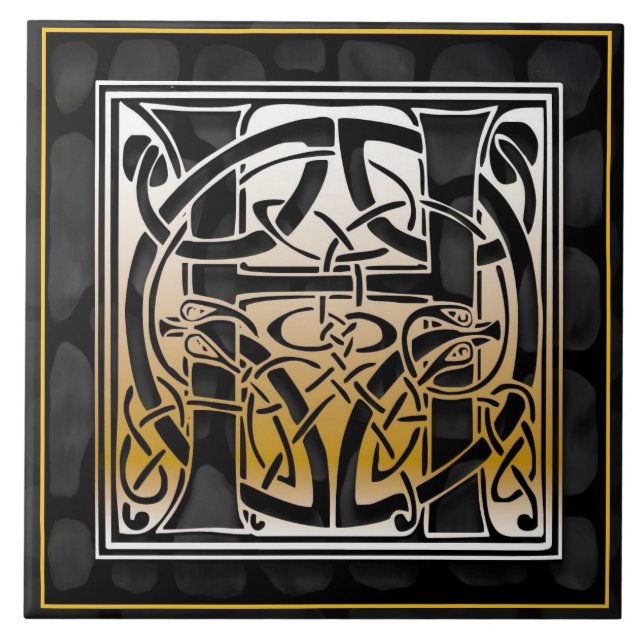 Carreau En Céramique Tuile noire celtique d'initiale de monogramme de (Devant)