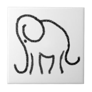 Carreau En Céramique Tuile noire et blanche avec emblème d'éléphant sty
