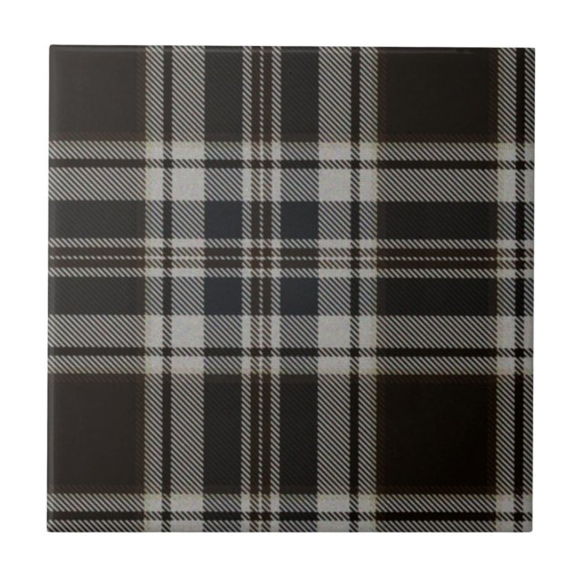Carreau En Céramique Tuile noire et blanche de tartan (Devant)