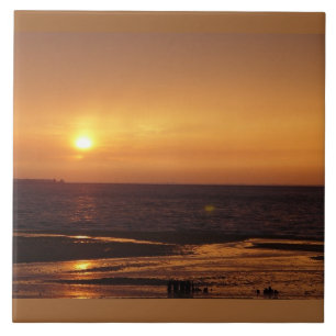 Carreau En Céramique Tuile orange de coucher du soleil d'océan