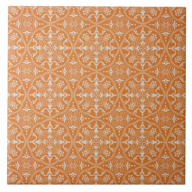 Carreau En Céramique Tuile orange de damassé (Devant)