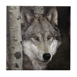 Carreau En Céramique Tuile ou trépied d'art d'encre de loup gris