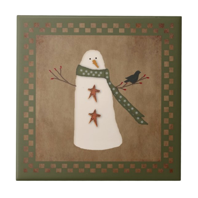 Carreau En Céramique Tuile primitive de bonhomme de neige (Devant)