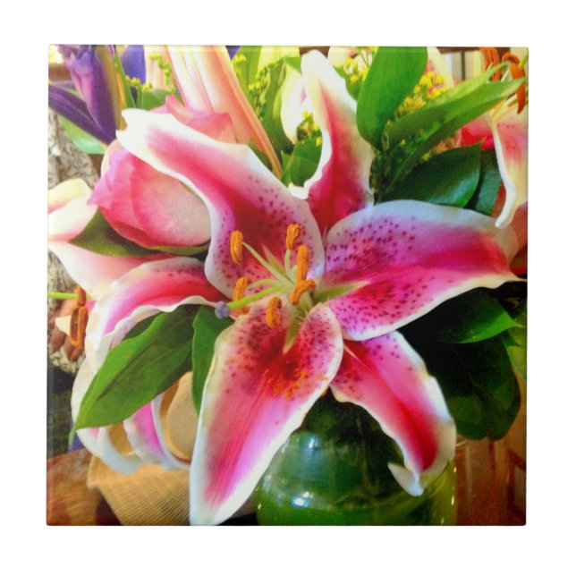 Carreau En Céramique tuile rose de lis d'astronome (Devant)