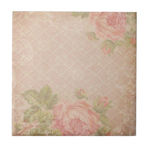 Carreau En Céramique Tuile rose de treillis de cru