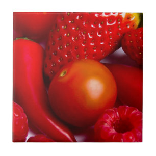 Carreau En Céramique Tuile/Trivet de fruits et légumes rouges