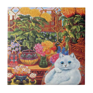 Carreau En Céramique Tuile vintage de cadeau de chat de botaniste de
