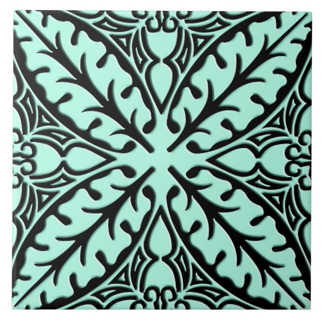 Carreau En Céramique Tuiles marocaines - aqua bleu et noir (Devant)