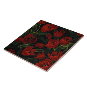 Carreau En Céramique Tulipes rouges en noir