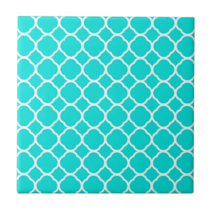 Carreau En Céramique Turquoise clair et motif à quatre feuilles blanc