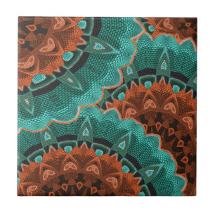 Carreau En Céramique Turquoise Orange Brown grand Motif Abstrait