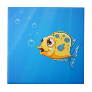 Carreau En Céramique Un océan profond avec un poisson jaune