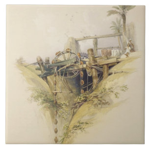 Carreau En Céramique Une roue d'eau persane, utilisée en soulevant