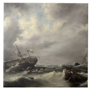 Carreau En Céramique Une tempête en mer (huile sur le panneau)