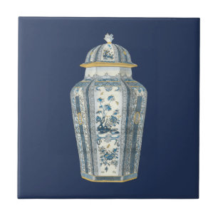 Carreau En Céramique Urne asiatique décorative dans bleu et blanc