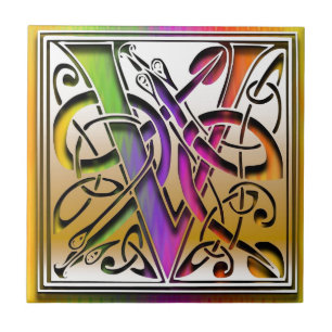 Carreau En Céramique V Céleste arc-en-ciel tuile monogramme personnalis