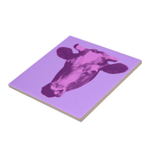 Carreau En Céramique Vache d'art pop rose et violet