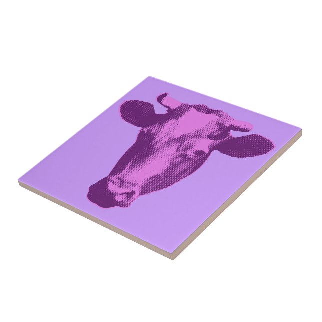 Carreau En Céramique Vache d'art pop rose et violet (Côté)
