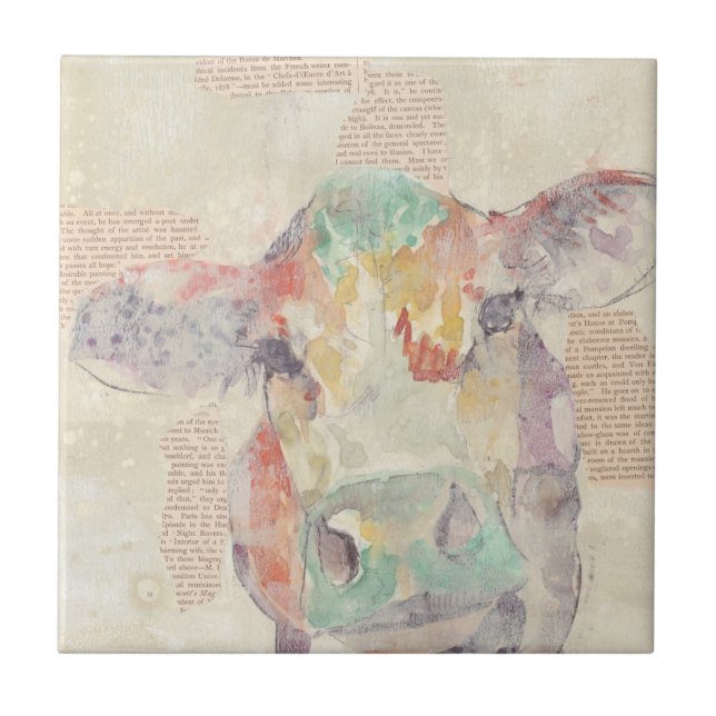 Carreau En Céramique Vache de collage de la ferme aquarelle (Devant)