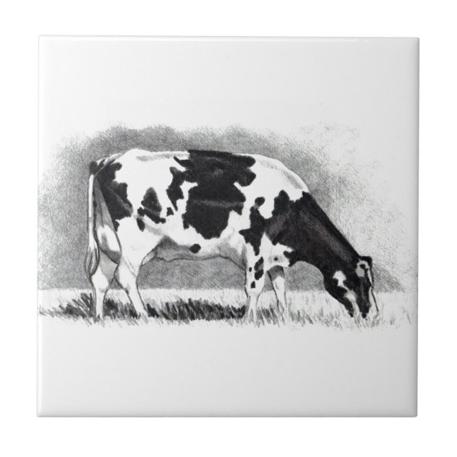 Carreau En Céramique Vache du Holstein : Dessin au crayon : Ferme, pays (Devant)