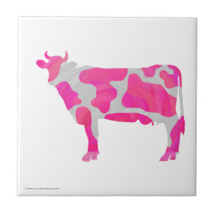 Carreau En Céramique Vache rose et blanc Silhouette