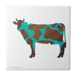 Carreau En Céramique Vache Silhouette Brown et Turquoise