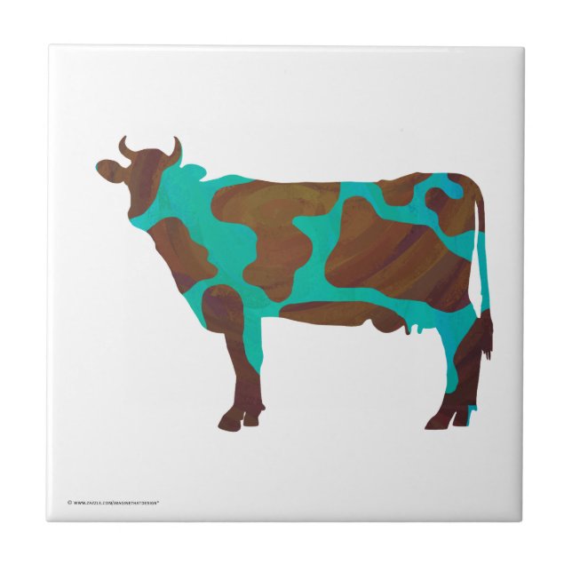 Carreau En Céramique Vache Silhouette Brown et Turquoise (Devant)