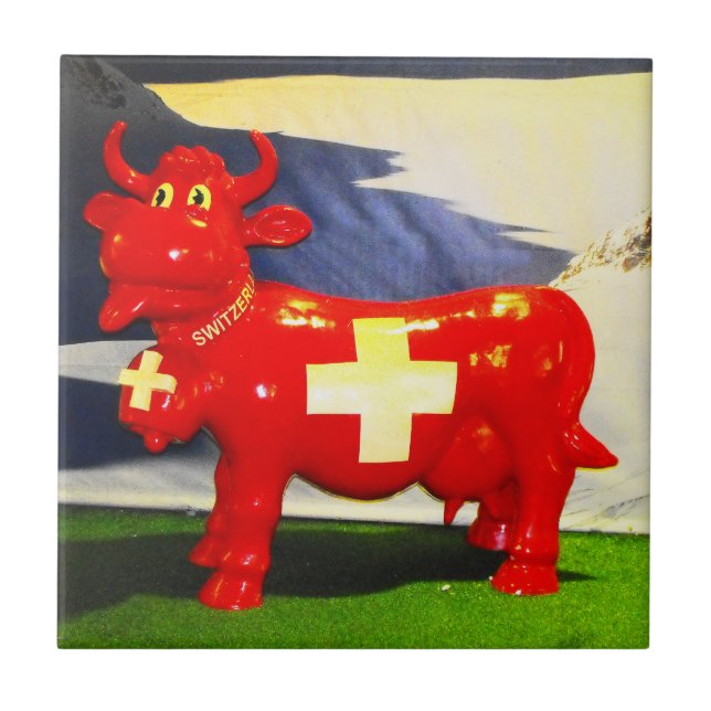 Carreau En Céramique vache suisse rouge (Devant)