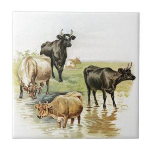 Carreau En Céramique Vaches de la ferme d'art vintage