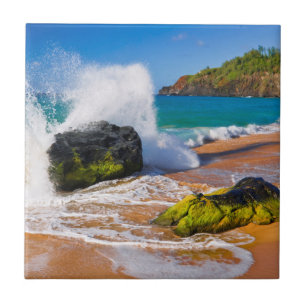 Carreau En Céramique Vagues se brisant sur la plage, Hawaï