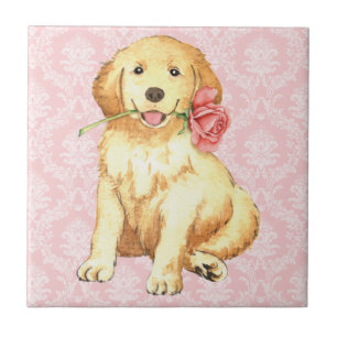 Carreau En Céramique Valentine Rose Golden Retriever