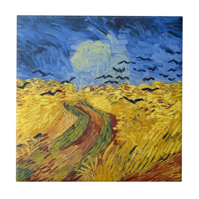 Carreau En Céramique Van Gogh Champs de blé Impressionniste Peinture (Devant)