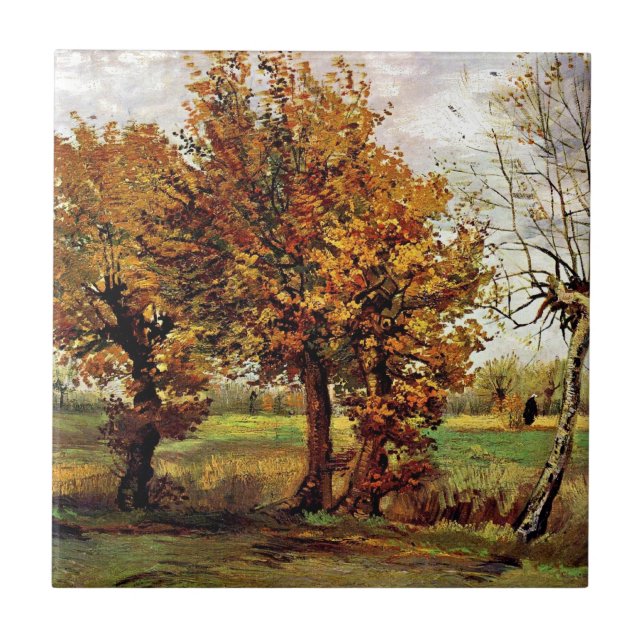 Carreau En Céramique Van Gogh - Paysage Automne Avec Quatre Arbres (Devant)