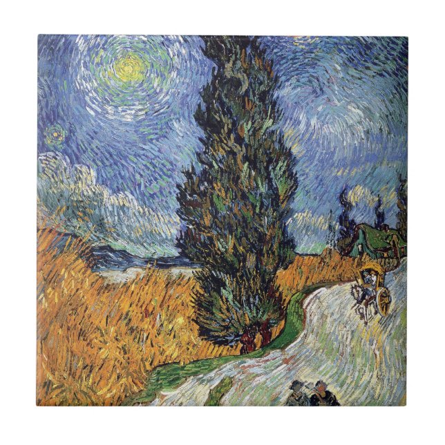 Carreau En Céramique Van Gogh - Route Avec Cyprès (Devant)