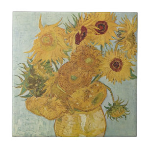 Carreau En Céramique Vase avec douze tournesols par Van Gogh