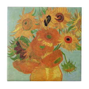 Carreau En Céramique Vase avec douze tournesols par Vincent van Gogh
