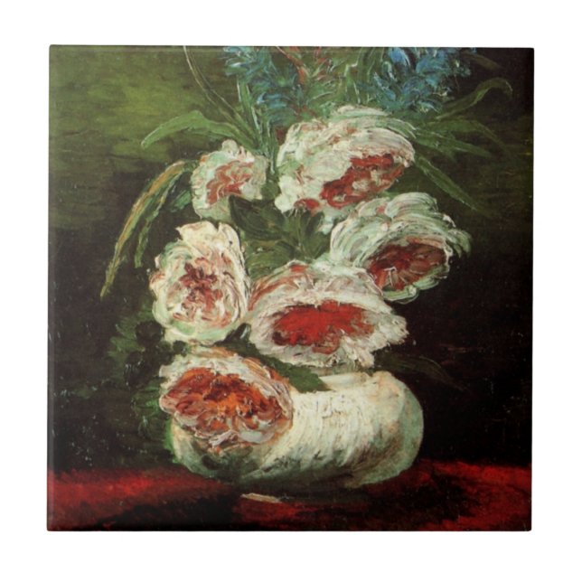 Carreau En Céramique Vase avec pivoines par Vincent van Gogh (Devant)