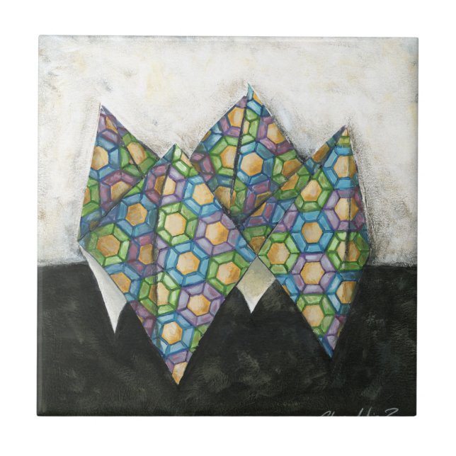 Carreau En Céramique Vendeur Origami Fortune sur papier géométrique (Devant)